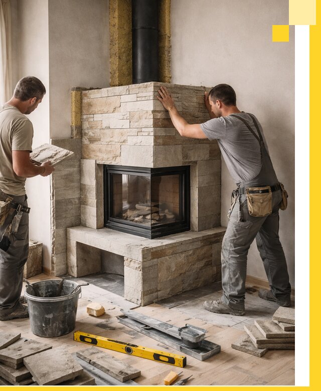 Угловые камины под ключ проект, монтаж и отделка в Дальнегорске