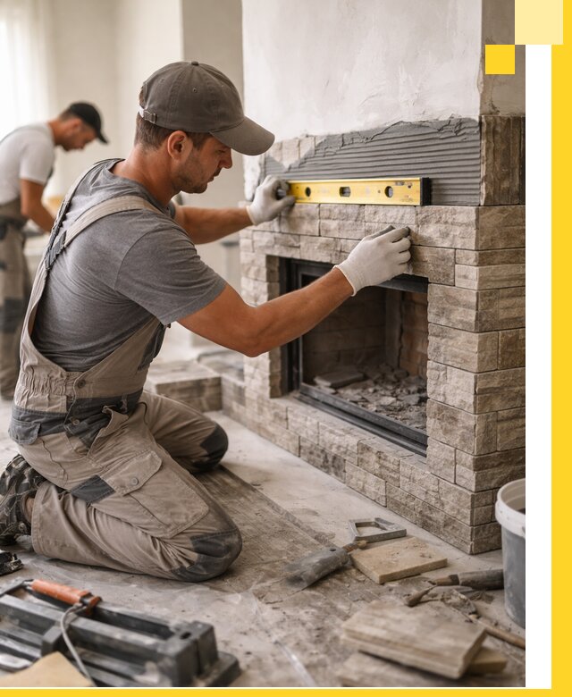 Облицовка каминов в Дальнегорске, монтаж и отделка натуральным камнем