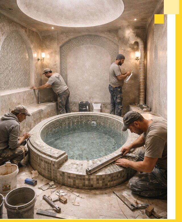 Профессиональное строительство хамама с бассейном в Дальнегорске под ключ