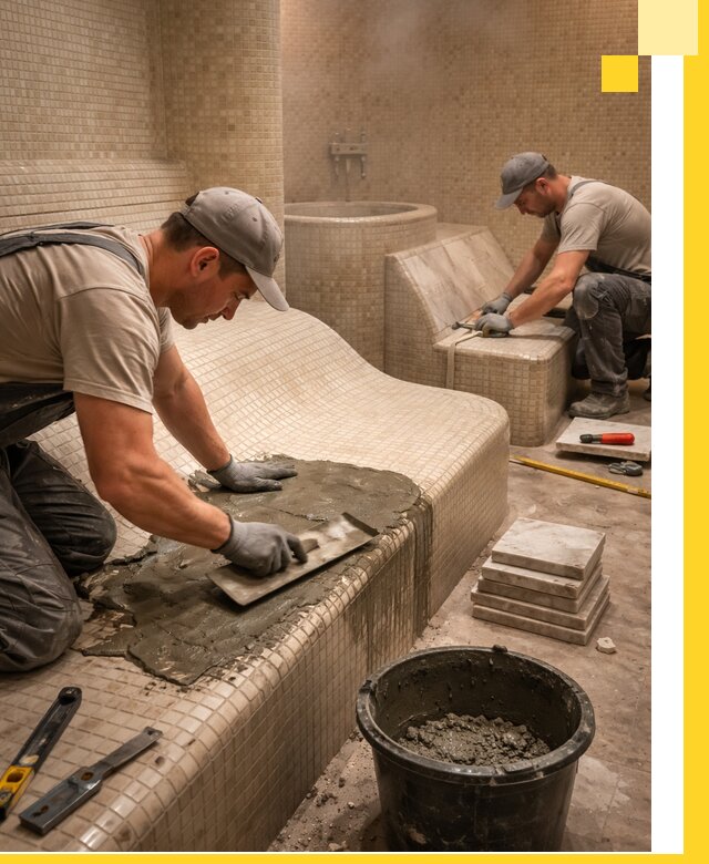 Лежаки для хамама под ключ в Дальнегорске, проект и монтаж