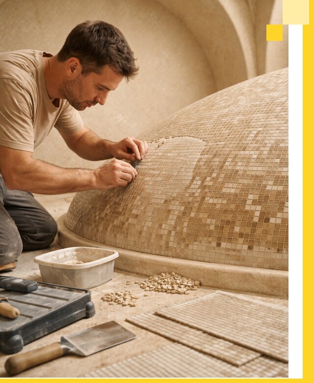 Профессиональная укладка мозаики для хамама под ключ в Дальнегорске